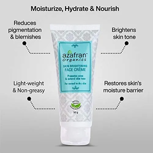 Azafran Organics Skin Brightening Face Cream, 50 Grams Luminous Toner, Clean Complexion and Glowing Skin With Coconut Oil and Niacinamide For Anti-Aging and Wrinkle