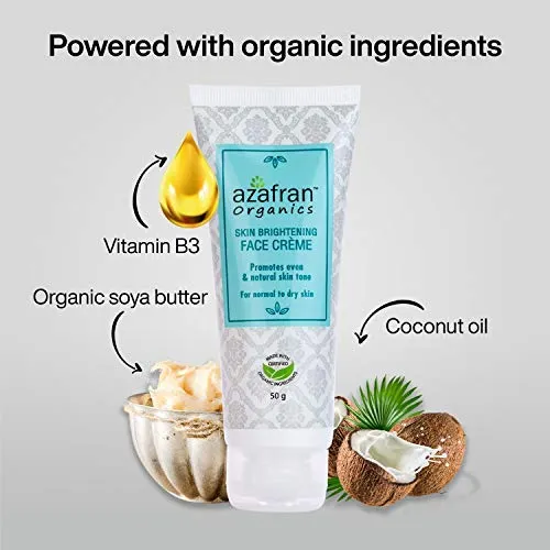 Azafran Organics Skin Brightening Face Cream, 50 Grams Luminous Toner, Clean Complexion and Glowing Skin With Coconut Oil and Niacinamide For Anti-Aging and Wrinkle