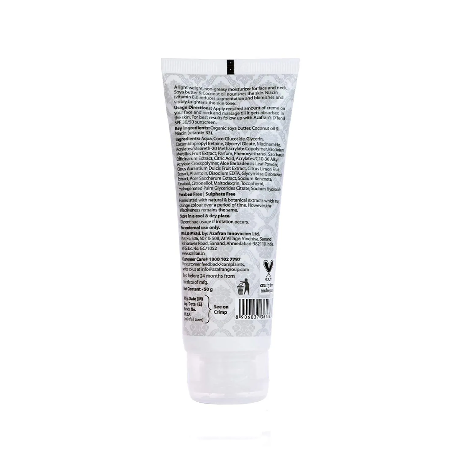 Azafran Organics Skin Brightening Face Cream, 50 Grams Luminous Toner, Clean Complexion and Glowing Skin With Coconut Oil and Niacinamide For Anti-Aging and Wrinkle