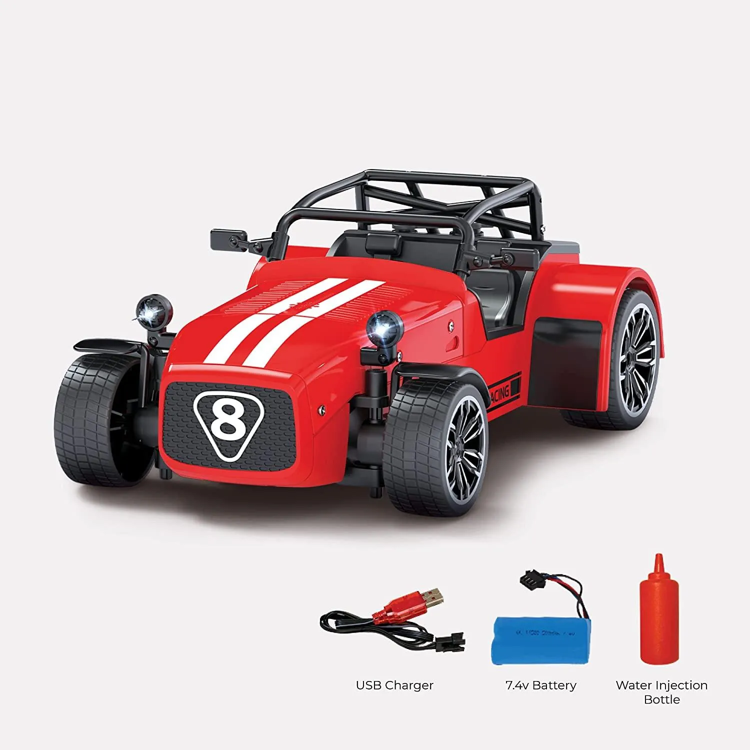 Playzu Classic Remote Control Die Cast With Mist Spray Racing Car – Red