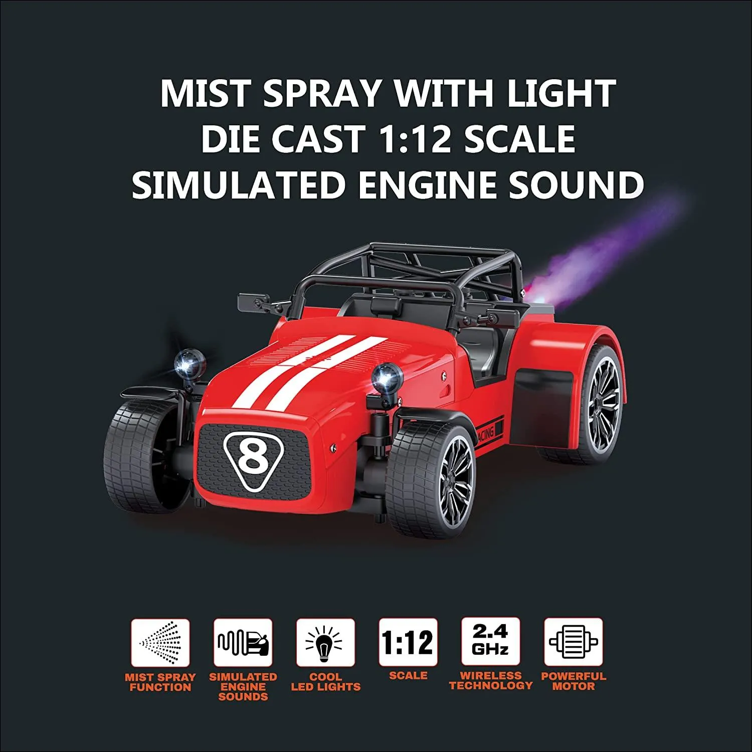 Playzu Classic Remote Control Die Cast With Mist Spray Racing Car – Red