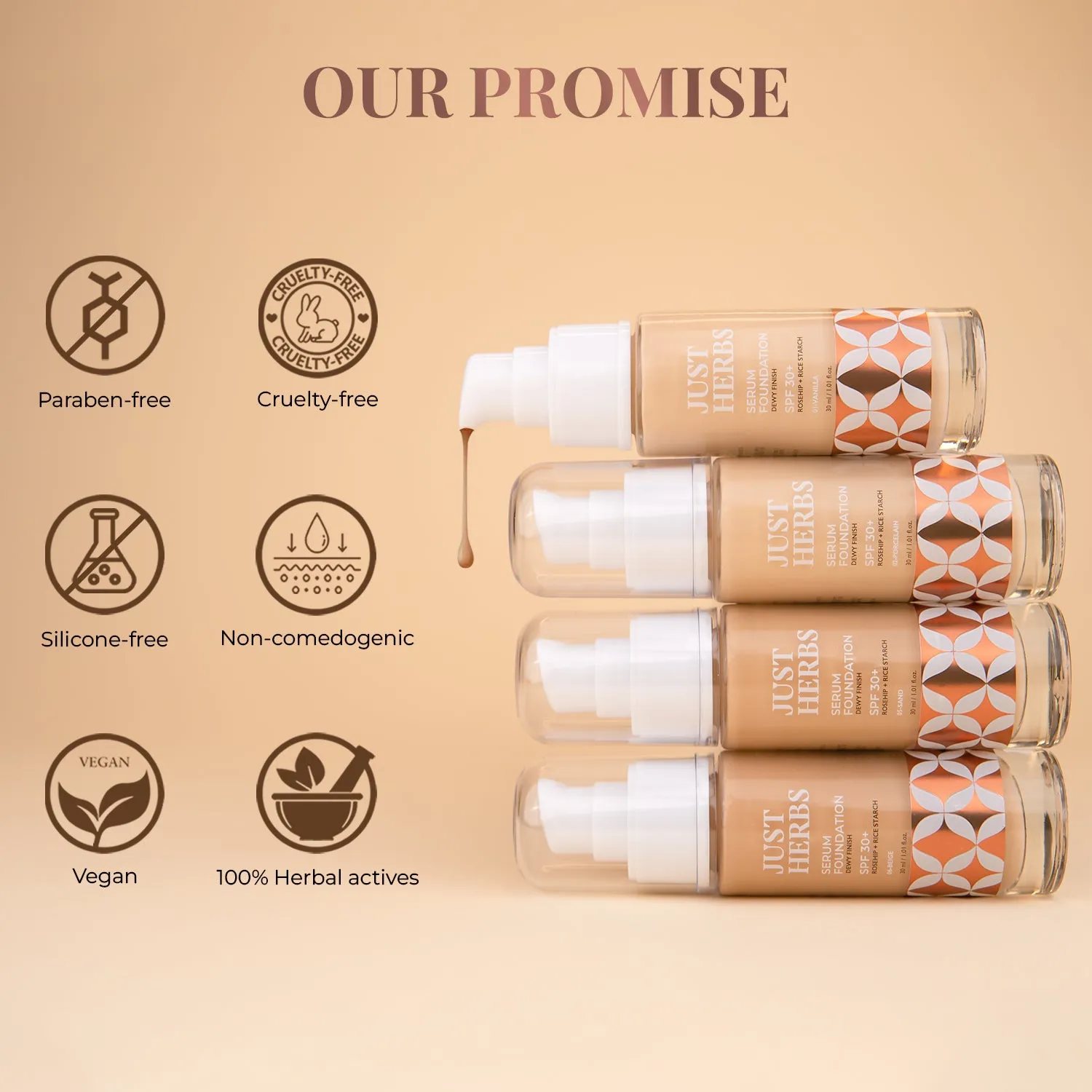 Serum Foundation Dewy Finish SPF 30  with Rosehip and Rice Starch - Beige