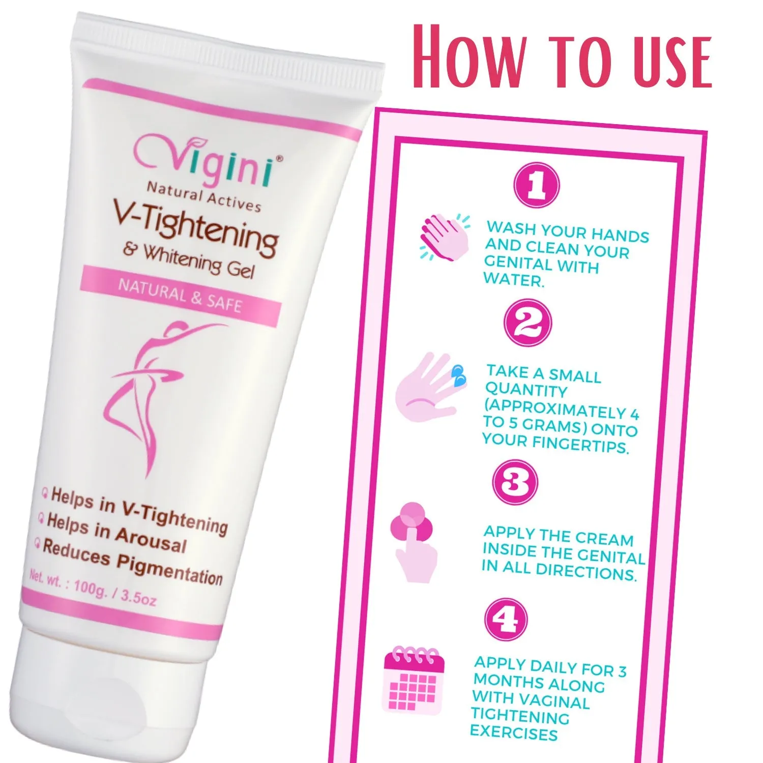 Vigini Intimate Vaginal V Tightening Whitening & Lightening Water Based Gel Girls Women 100ml| Reduces Itching Dryness Vagina Moisturizer